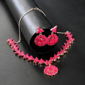 Dazzling Pink Gemstone Necklace &amp; Earring Set