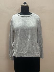 Grey Knit Sweatshirt with Ruffle Detail