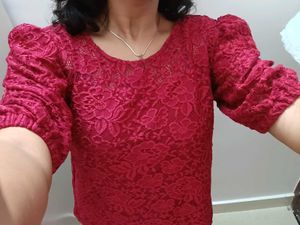 boho floral lace embroidery maroon top party