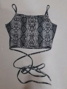 URBANIC Y2K Snake Print Criss-cross Drawstring Top