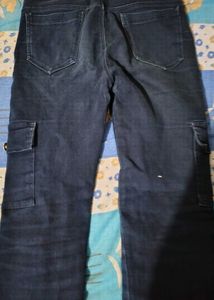 Women's Dark Wash Cargo Jeans