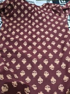 Brown Printed Cotton Kurta