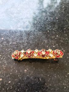 Elegant Red Flower kundan Hair Clip
