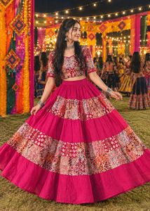 Vibrant Patchwork Ethnic pink chaniya choli amd bl