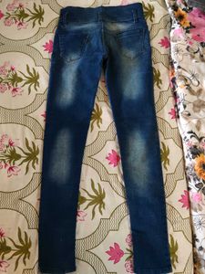 Blue Embroidered Skinny Jeans