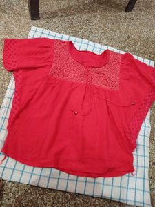 Vibrant Red Embroidered Kurta