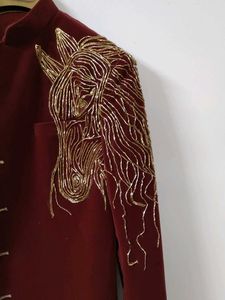 Maroon Embroidered Mens Sherwani