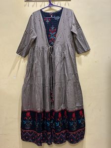 Boho Tiered Floral Maxi Dress with Embroidered Det