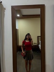 Brown Pleated Mini Skirt