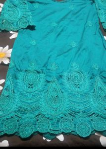 Teal Embroidered Kurti