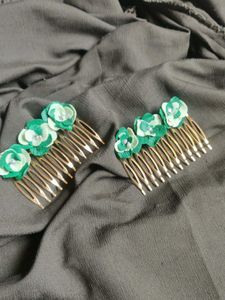 Green Flower Hair Combs