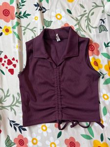 Ruched Collared Sleeveless crop Top