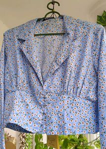 Blue Floral Cropped Shirt