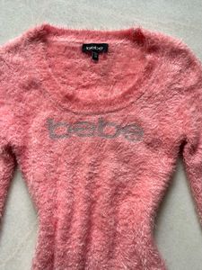 Y2k bebe pink fur fitted top