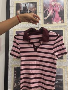 Striped Collared Crop Top