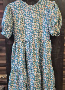 Blue Floral Tiered Mini Dress