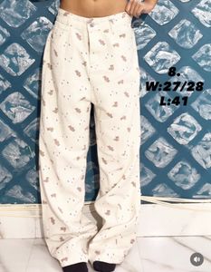 Cute Bear Print Wide Leg Jeans imported from china