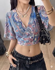 Paisley Print Wrap Crop Top
