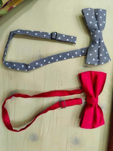 Bow Tie Set: plain Red &amp; grey  Polka Dot