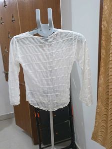 Vintage White Sheer Floral Bell Sleeve Blouse