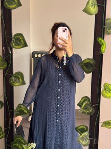 Elegant Navy Blue Lace Kurta