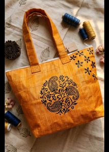 Orange Tote Bag with Floral Print