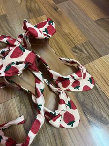 Strawberry Print Lace-Up Heels