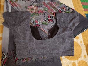 Elegant Grey Floral Saree