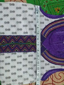 Elegant White &amp; Purple Printed Kurta Set