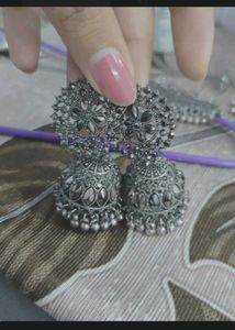 Oxidized Silver Jhumka Earrings