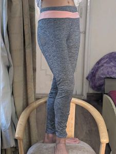 Active Grey Leggings, Pink Waistband + pockets