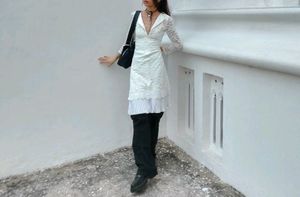 Off White Embroidered Lace Dress