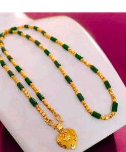 Gold Plated Necklace with Emerald Beads