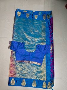 Purple Blue 💜💙 Pattu Saree With Blouse