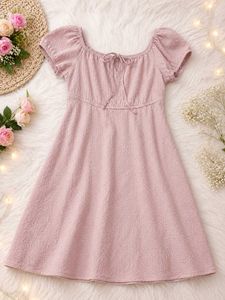 Sweetheart Neckline Puff Sleeve Pink Dress👗🩷