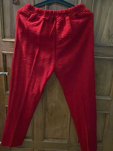 Vibrant Red Textured Pants
