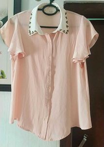 Pink Blouse w/ Embellished Collar