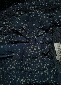 Navy Blue Korean Bow Style Smocked Top – Brand New