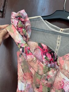 Pink Floral Print Evening Gown