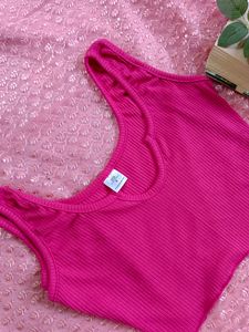 Hot Pink Ribbed Cropped Tank Top