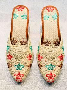 Embroidered Floral Mules