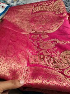 Beautiful Pink Saree with Gold Print