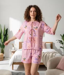 Pink Pajama Set with Cute Print 🧞‍♀️