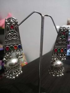 Oxidized Silver Jhumka Earrings