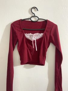 Lace Trim Long Sleeve Top