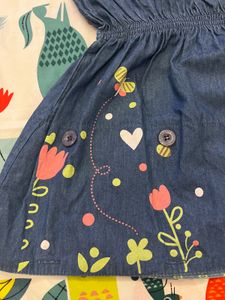 Imported Denim Dress with Floral Print