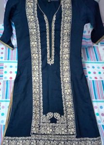 Navy Blue Kurti With Golden Embroidery