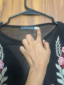 Sheer Black Floral Embroidered Top