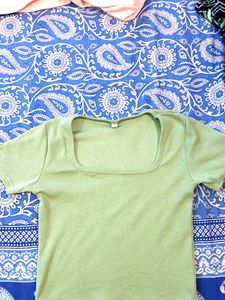 Olive Green Square Neck Cropped Top