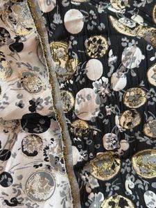 1mtr Elegant Black &amp; Gold Floral Print Fabric